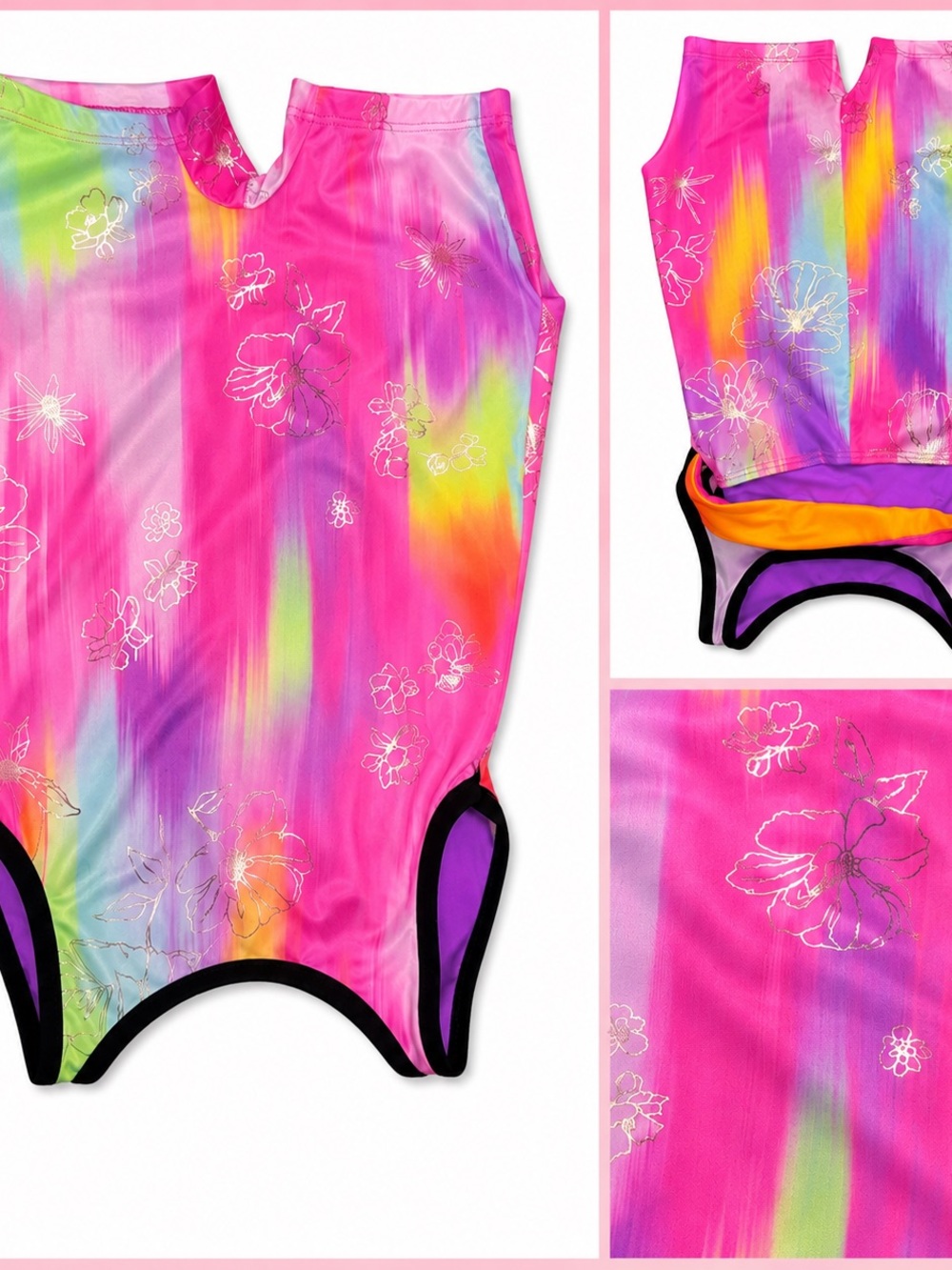 Vibrant Pink Floral One-Piece gymnastics